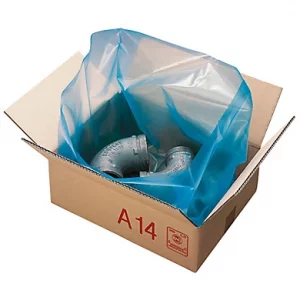 Sac à soufflet anticorrosion VCI pour caisse carton palettisable 410 + 155-155 x 550mm (lot de 250) coloris bleu transparent